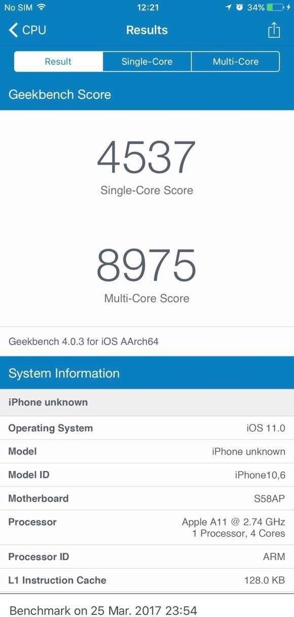iPhone8跑分曝光，性能强大碾压骁龙835