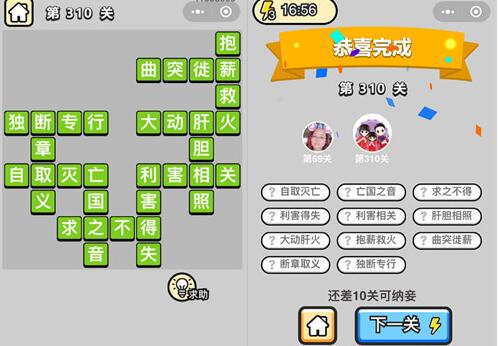 《成语升官记》状元第310关答案