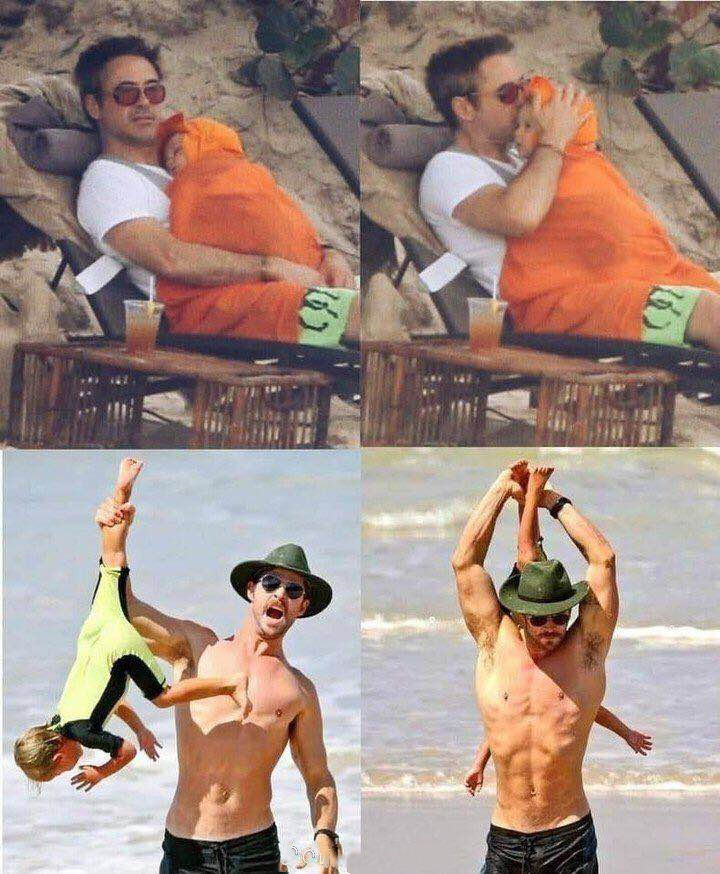 抖音钢铁侠带娃vs雷神带娃原图分享