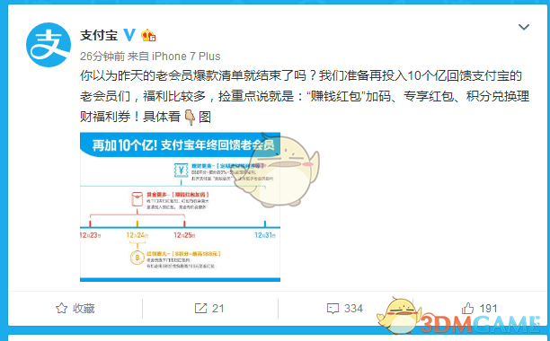 再加10个亿！支付宝圣诞年终活动大汇总：最高领取1225元红包